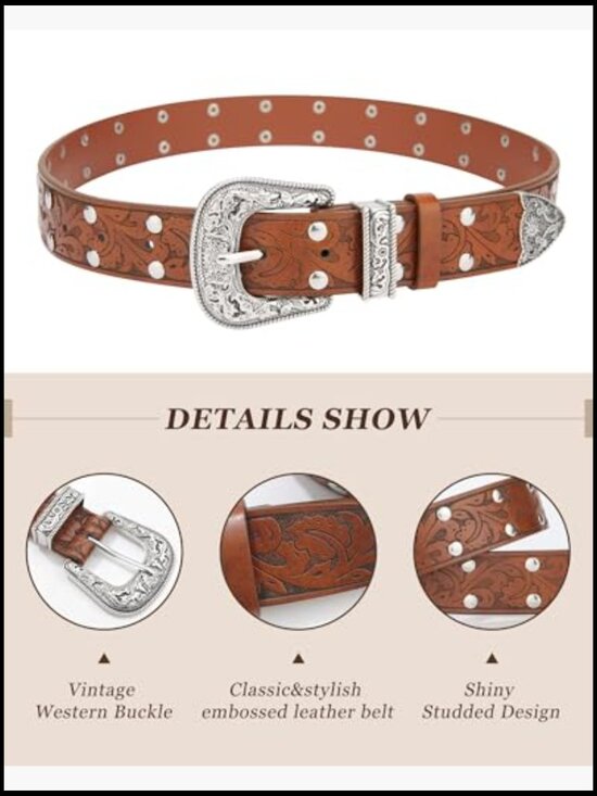 Vintage Western Belt Floral Engraved Adjustable Cowgirl Chic Waist Accessory main image 7